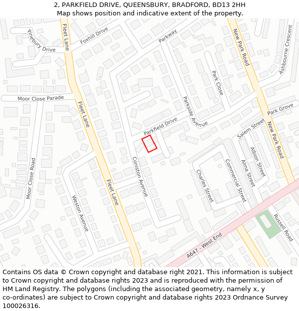 2, PARKFIELD DRIVE, QUEENSBURY, BRADFORD, BD13 2HH: Location map and indicative extent of plot