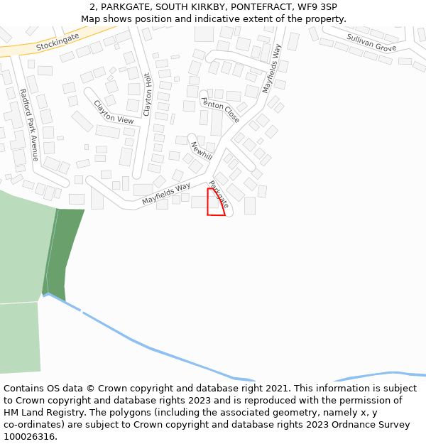 2, PARKGATE, SOUTH KIRKBY, PONTEFRACT, WF9 3SP: Location map and indicative extent of plot