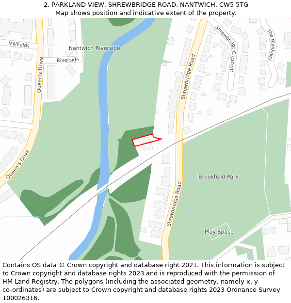 2, PARKLAND VIEW, SHREWBRIDGE ROAD, NANTWICH, CW5 5TG: Location map and indicative extent of plot