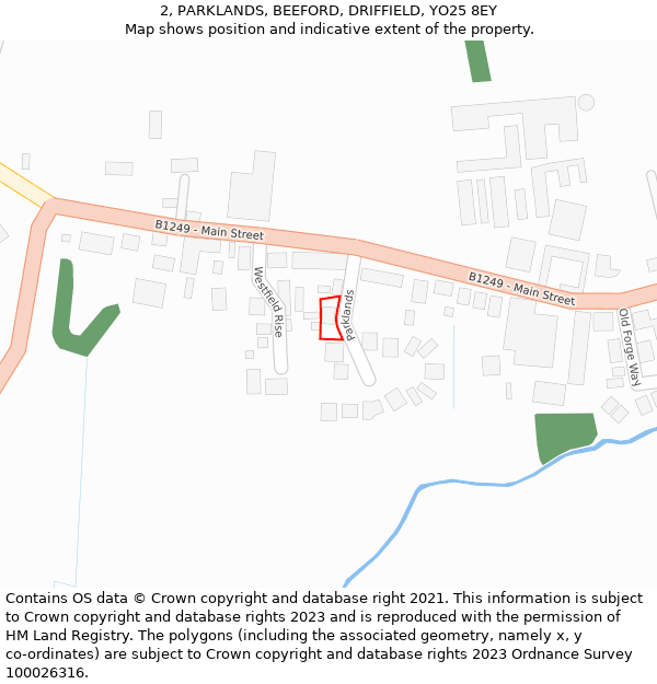 2, PARKLANDS, BEEFORD, DRIFFIELD, YO25 8EY: Location map and indicative extent of plot