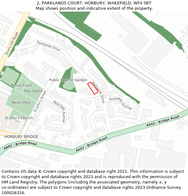 2, PARKLANDS COURT, HORBURY, WAKEFIELD, WF4 5BT: Location map and indicative extent of plot