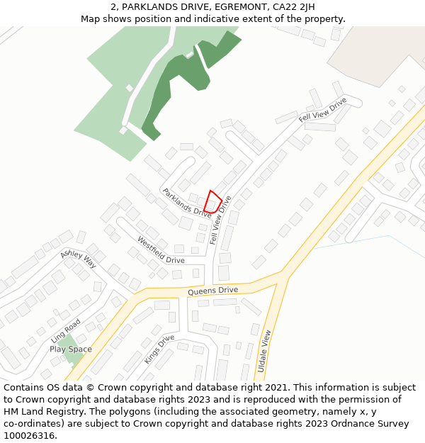 2, PARKLANDS DRIVE, EGREMONT, CA22 2JH: Location map and indicative extent of plot