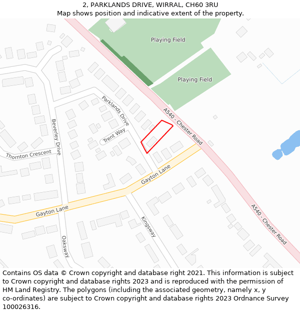 2, PARKLANDS DRIVE, WIRRAL, CH60 3RU: Location map and indicative extent of plot