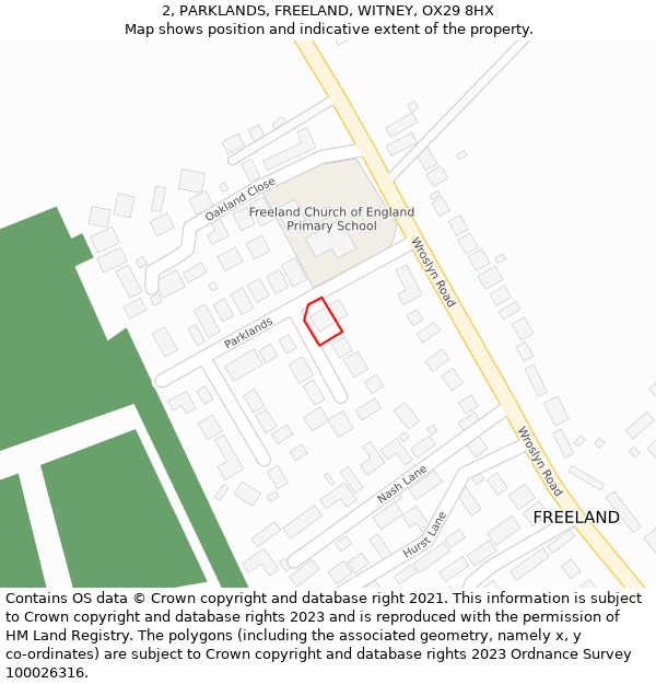 2, PARKLANDS, FREELAND, WITNEY, OX29 8HX: Location map and indicative extent of plot