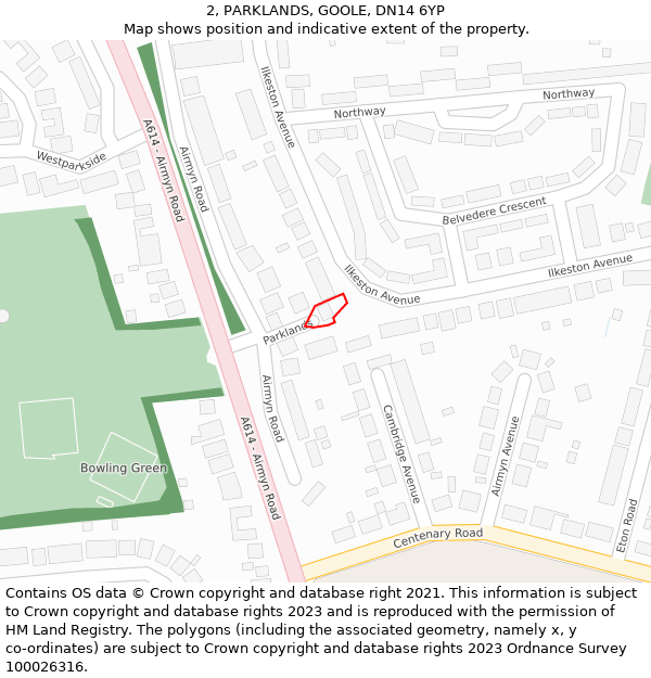 2, PARKLANDS, GOOLE, DN14 6YP: Location map and indicative extent of plot