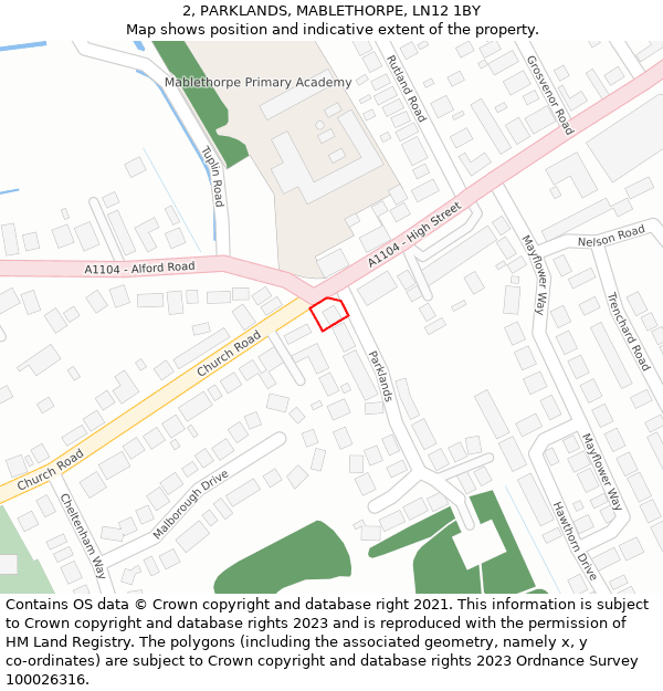 2, PARKLANDS, MABLETHORPE, LN12 1BY: Location map and indicative extent of plot