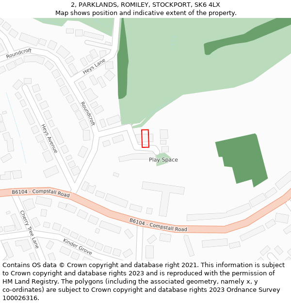 2, PARKLANDS, ROMILEY, STOCKPORT, SK6 4LX: Location map and indicative extent of plot