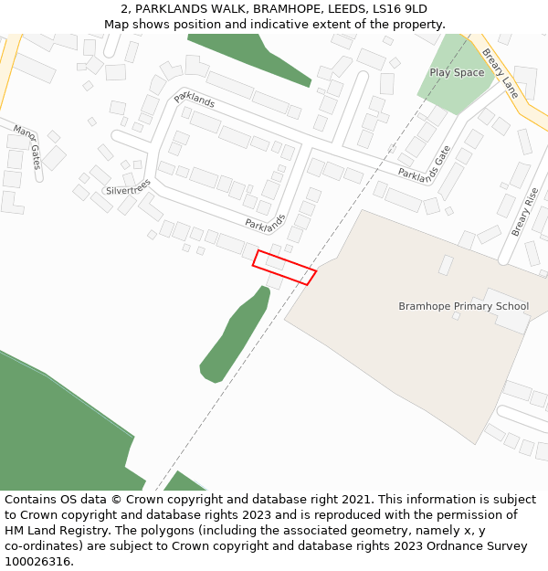 2, PARKLANDS WALK, BRAMHOPE, LEEDS, LS16 9LD: Location map and indicative extent of plot