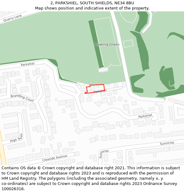 2, PARKSHIEL, SOUTH SHIELDS, NE34 8BU: Location map and indicative extent of plot