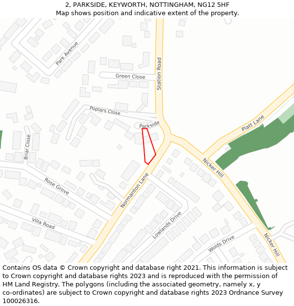 2, PARKSIDE, KEYWORTH, NOTTINGHAM, NG12 5HF: Location map and indicative extent of plot