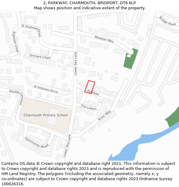 2, PARKWAY, CHARMOUTH, BRIDPORT, DT6 6LP: Location map and indicative extent of plot