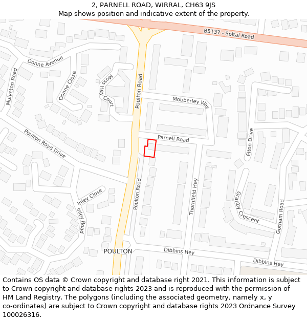 2, PARNELL ROAD, WIRRAL, CH63 9JS: Location map and indicative extent of plot
