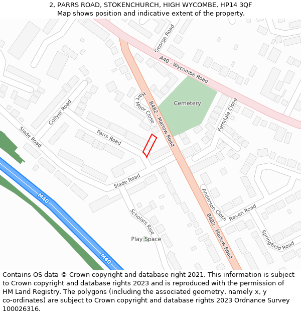 2, PARRS ROAD, STOKENCHURCH, HIGH WYCOMBE, HP14 3QF: Location map and indicative extent of plot