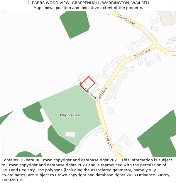 2, PARRS WOOD VIEW, GRAPPENHALL, WARRINGTON, WA4 3EH: Location map and indicative extent of plot