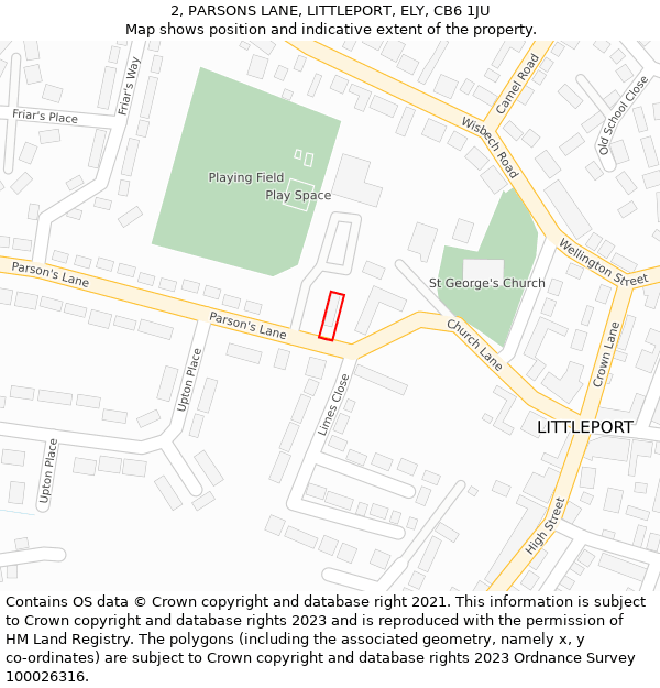 2, PARSONS LANE, LITTLEPORT, ELY, CB6 1JU: Location map and indicative extent of plot