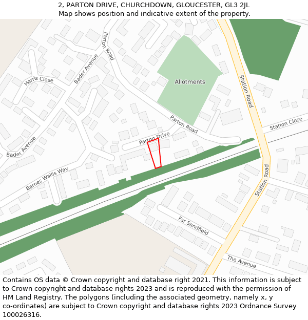 2, PARTON DRIVE, CHURCHDOWN, GLOUCESTER, GL3 2JL: Location map and indicative extent of plot