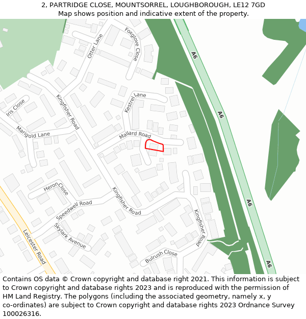 2, PARTRIDGE CLOSE, MOUNTSORREL, LOUGHBOROUGH, LE12 7GD: Location map and indicative extent of plot