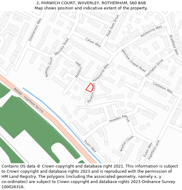 2, PARWICH COURT, WAVERLEY, ROTHERHAM, S60 8AB: Location map and indicative extent of plot