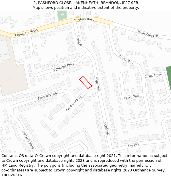 2, PASHFORD CLOSE, LAKENHEATH, BRANDON, IP27 9EB: Location map and indicative extent of plot