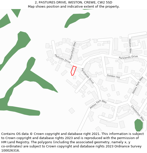 2, PASTURES DRIVE, WESTON, CREWE, CW2 5SD: Location map and indicative extent of plot