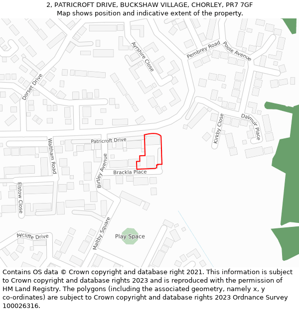 2, PATRICROFT DRIVE, BUCKSHAW VILLAGE, CHORLEY, PR7 7GF: Location map and indicative extent of plot