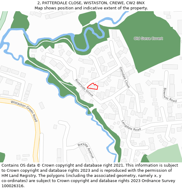 2, PATTERDALE CLOSE, WISTASTON, CREWE, CW2 8NX: Location map and indicative extent of plot