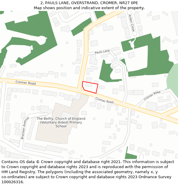 2, PAULS LANE, OVERSTRAND, CROMER, NR27 0PE: Location map and indicative extent of plot