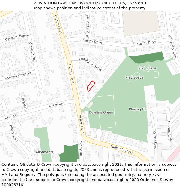 2, PAVILION GARDENS, WOODLESFORD, LEEDS, LS26 8NU: Location map and indicative extent of plot