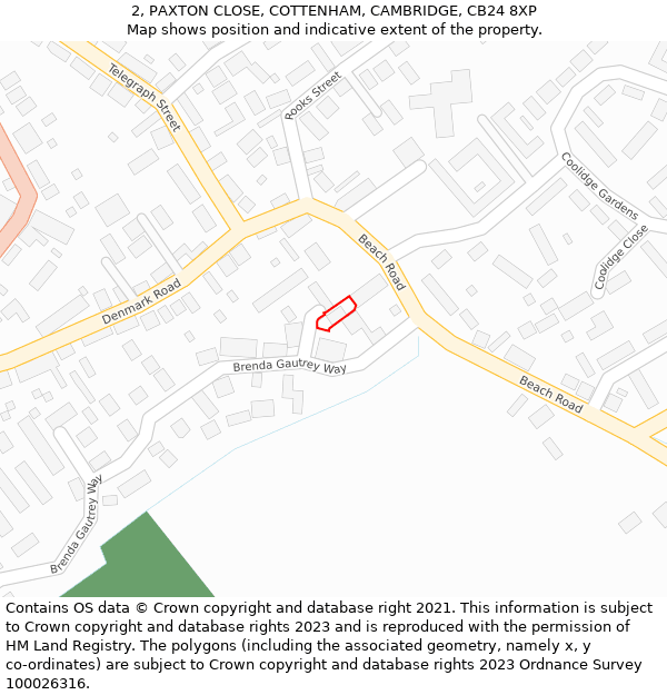 2, PAXTON CLOSE, COTTENHAM, CAMBRIDGE, CB24 8XP: Location map and indicative extent of plot