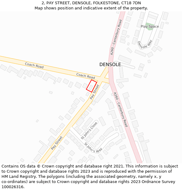 2, PAY STREET, DENSOLE, FOLKESTONE, CT18 7DN: Location map and indicative extent of plot