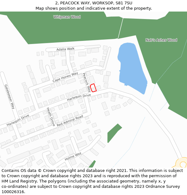 2, PEACOCK WAY, WORKSOP, S81 7SU: Location map and indicative extent of plot