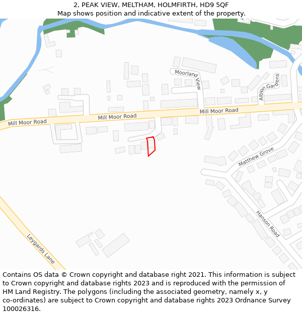 2, PEAK VIEW, MELTHAM, HOLMFIRTH, HD9 5QF: Location map and indicative extent of plot