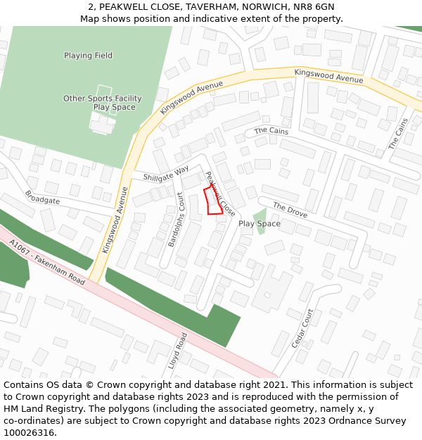 2, PEAKWELL CLOSE, TAVERHAM, NORWICH, NR8 6GN: Location map and indicative extent of plot