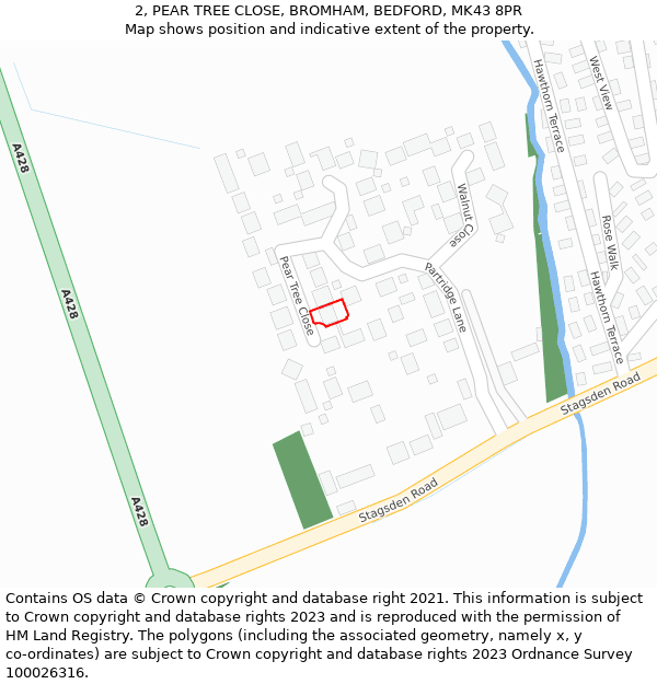 2, PEAR TREE CLOSE, BROMHAM, BEDFORD, MK43 8PR: Location map and indicative extent of plot