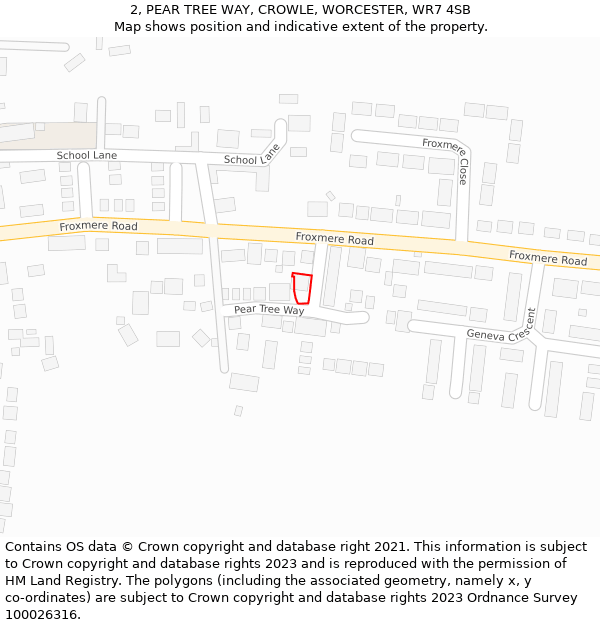 2, PEAR TREE WAY, CROWLE, WORCESTER, WR7 4SB: Location map and indicative extent of plot