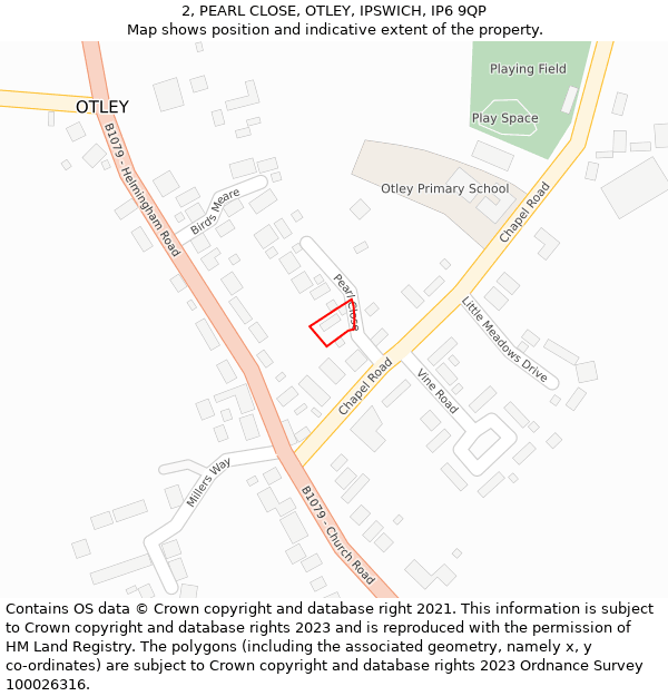 2, PEARL CLOSE, OTLEY, IPSWICH, IP6 9QP: Location map and indicative extent of plot