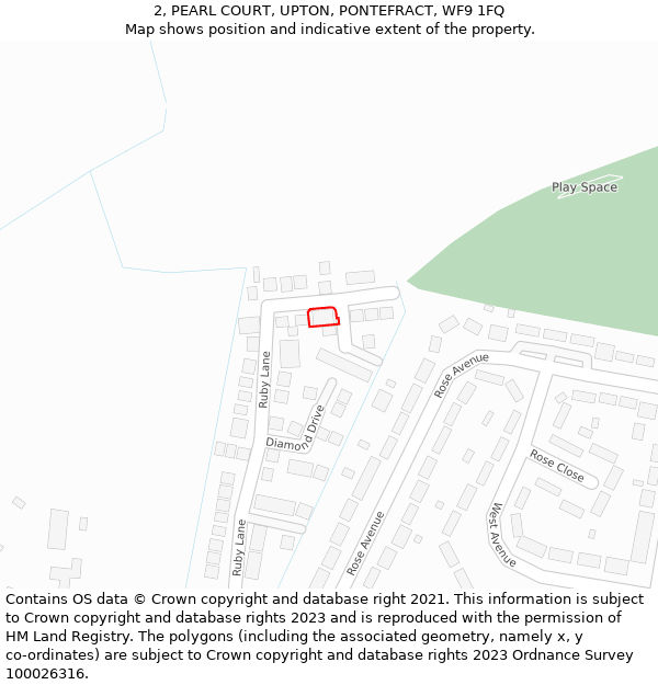 2, PEARL COURT, UPTON, PONTEFRACT, WF9 1FQ: Location map and indicative extent of plot