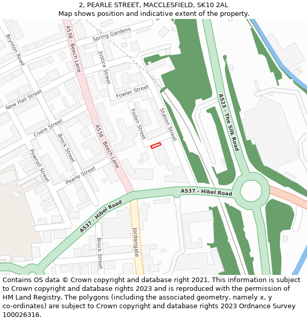 2, PEARLE STREET, MACCLESFIELD, SK10 2AL: Location map and indicative extent of plot