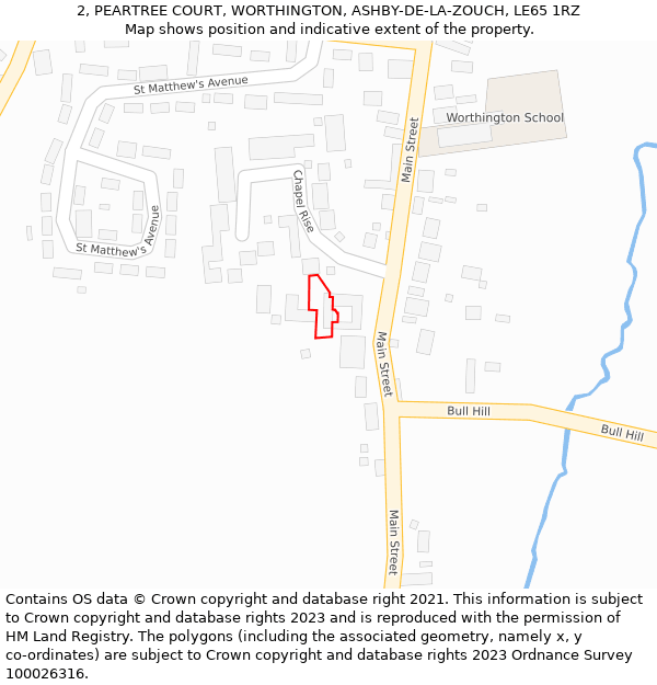 2, PEARTREE COURT, WORTHINGTON, ASHBY-DE-LA-ZOUCH, LE65 1RZ: Location map and indicative extent of plot