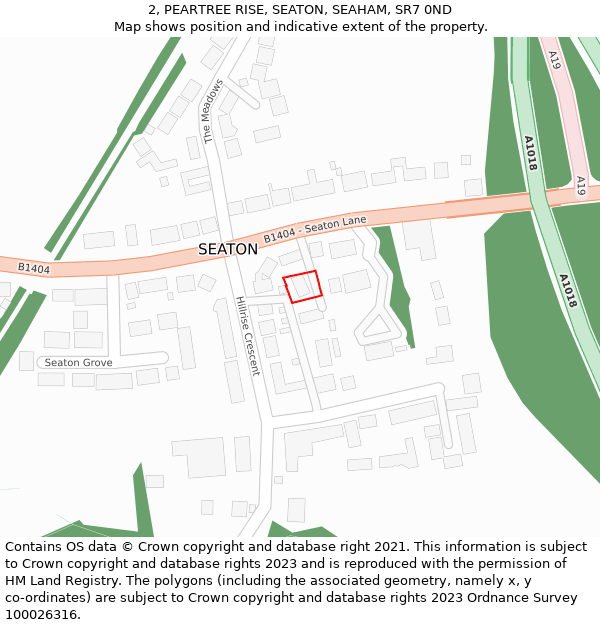 2, PEARTREE RISE, SEATON, SEAHAM, SR7 0ND: Location map and indicative extent of plot