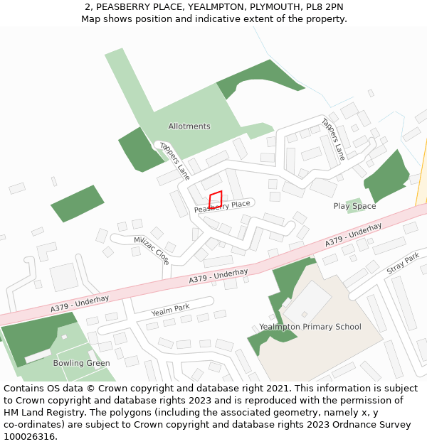 2, PEASBERRY PLACE, YEALMPTON, PLYMOUTH, PL8 2PN: Location map and indicative extent of plot