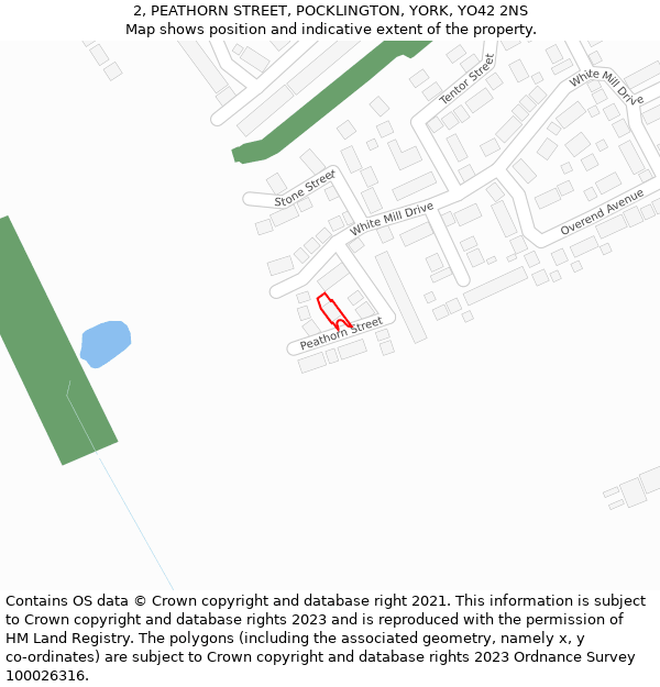 2, PEATHORN STREET, POCKLINGTON, YORK, YO42 2NS: Location map and indicative extent of plot