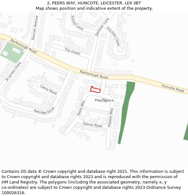 2, PEERS WAY, HUNCOTE, LEICESTER, LE9 3BT: Location map and indicative extent of plot