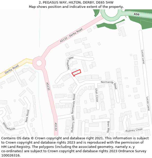 2, PEGASUS WAY, HILTON, DERBY, DE65 5HW: Location map and indicative extent of plot