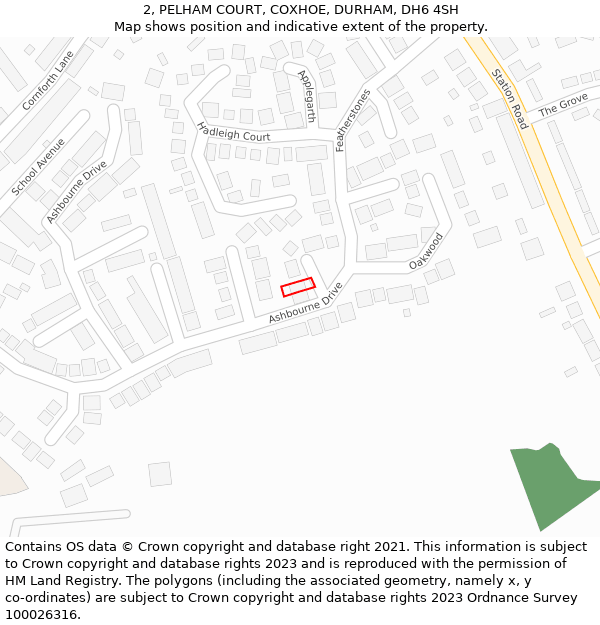2, PELHAM COURT, COXHOE, DURHAM, DH6 4SH: Location map and indicative extent of plot