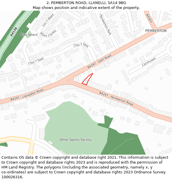 2, PEMBERTON ROAD, LLANELLI, SA14 9BG: Location map and indicative extent of plot