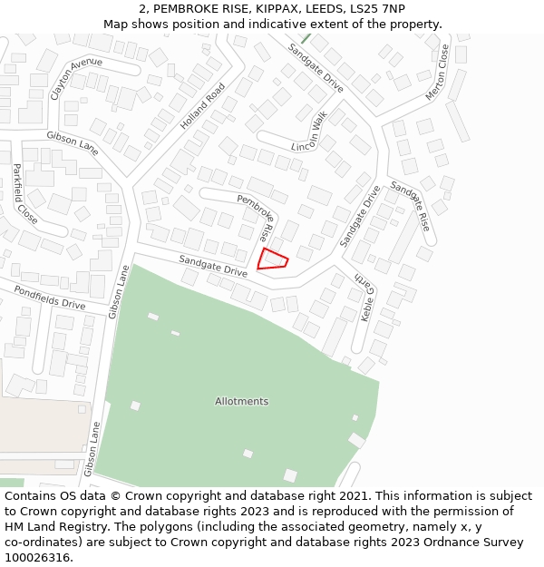 2, PEMBROKE RISE, KIPPAX, LEEDS, LS25 7NP: Location map and indicative extent of plot