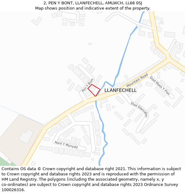 2, PEN Y BONT, LLANFECHELL, AMLWCH, LL68 0SJ: Location map and indicative extent of plot