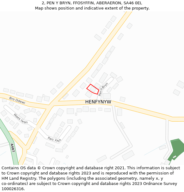 2, PEN Y BRYN, FFOSYFFIN, ABERAERON, SA46 0EL: Location map and indicative extent of plot