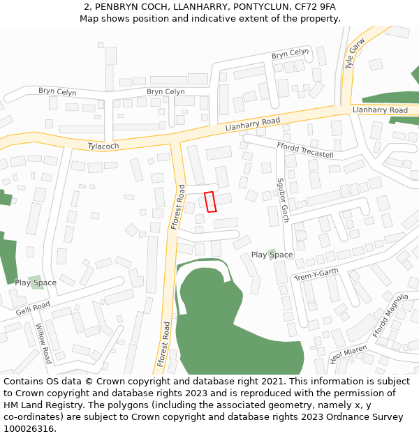 2, PENBRYN COCH, LLANHARRY, PONTYCLUN, CF72 9FA: Location map and indicative extent of plot